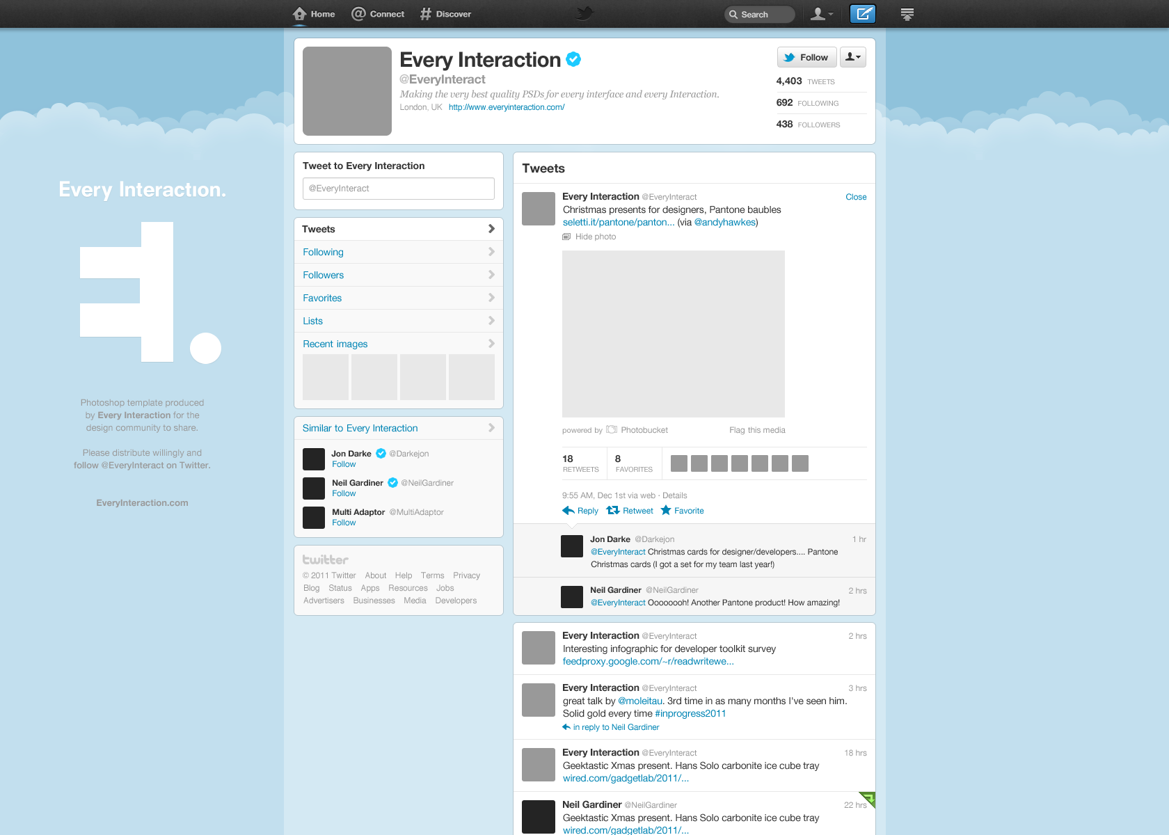 Twitterプロフィールページのインターフェースを再現したpsd素材